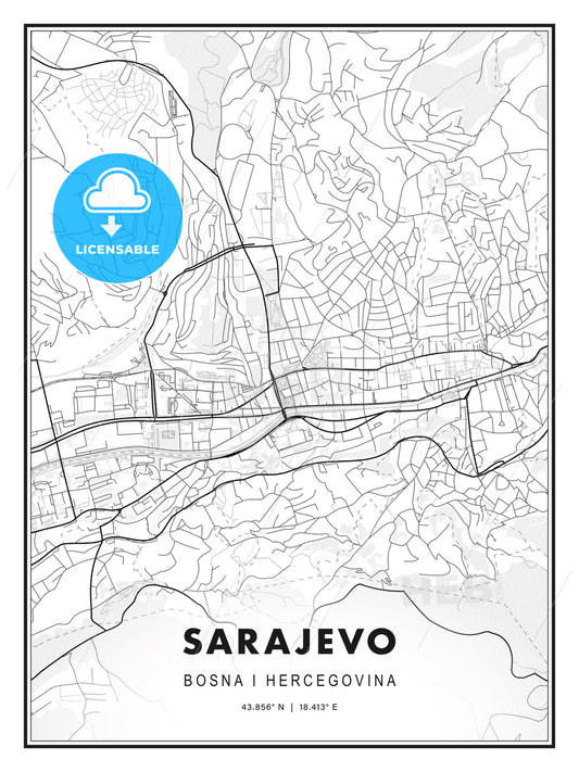 Sarajevo, Bosnia and Herzegovina, Modern Print Template in Various Formats - HEBSTREITS Sketches