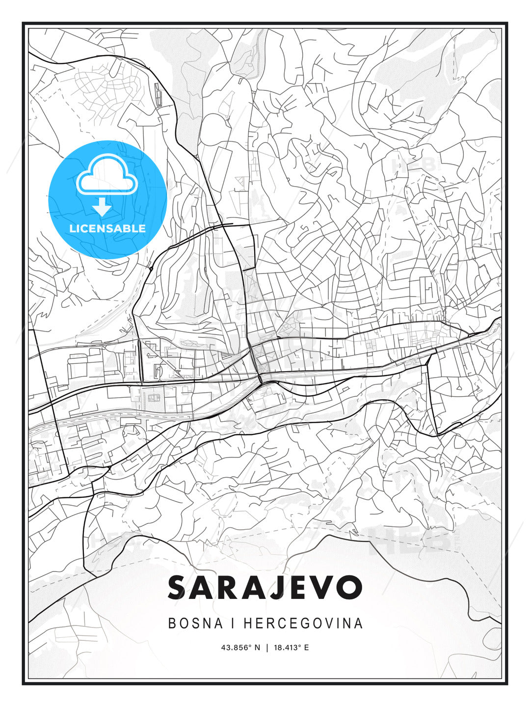 Sarajevo, Bosnia and Herzegovina, Modern Print Template in Various Formats - HEBSTREITS Sketches