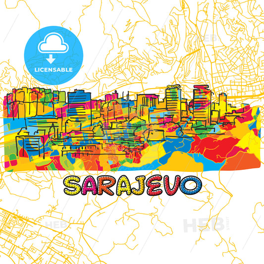 Sarajevo Travel Art Map