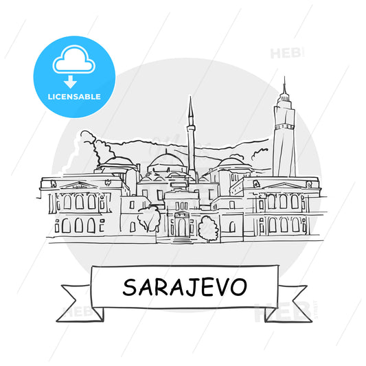 Sarajevo hand-drawn urban vector sign – instant download