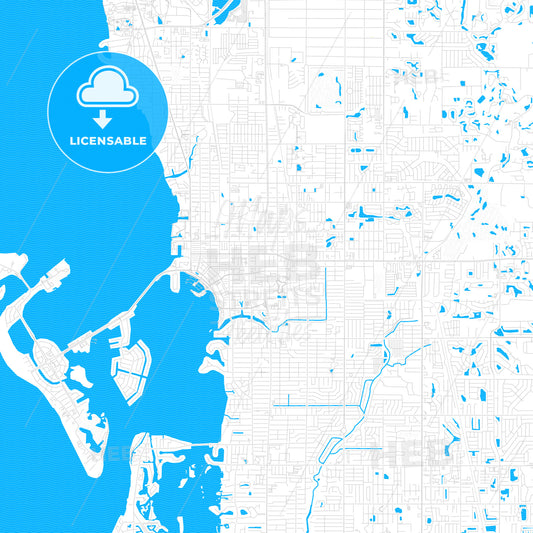 Sarasota, Florida, United States, PDF vector map with water in focus