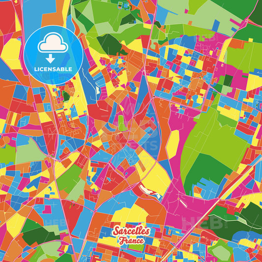 Sarcelles, France Crazy Colorful Street Map Poster Template - HEBSTREITS Sketches