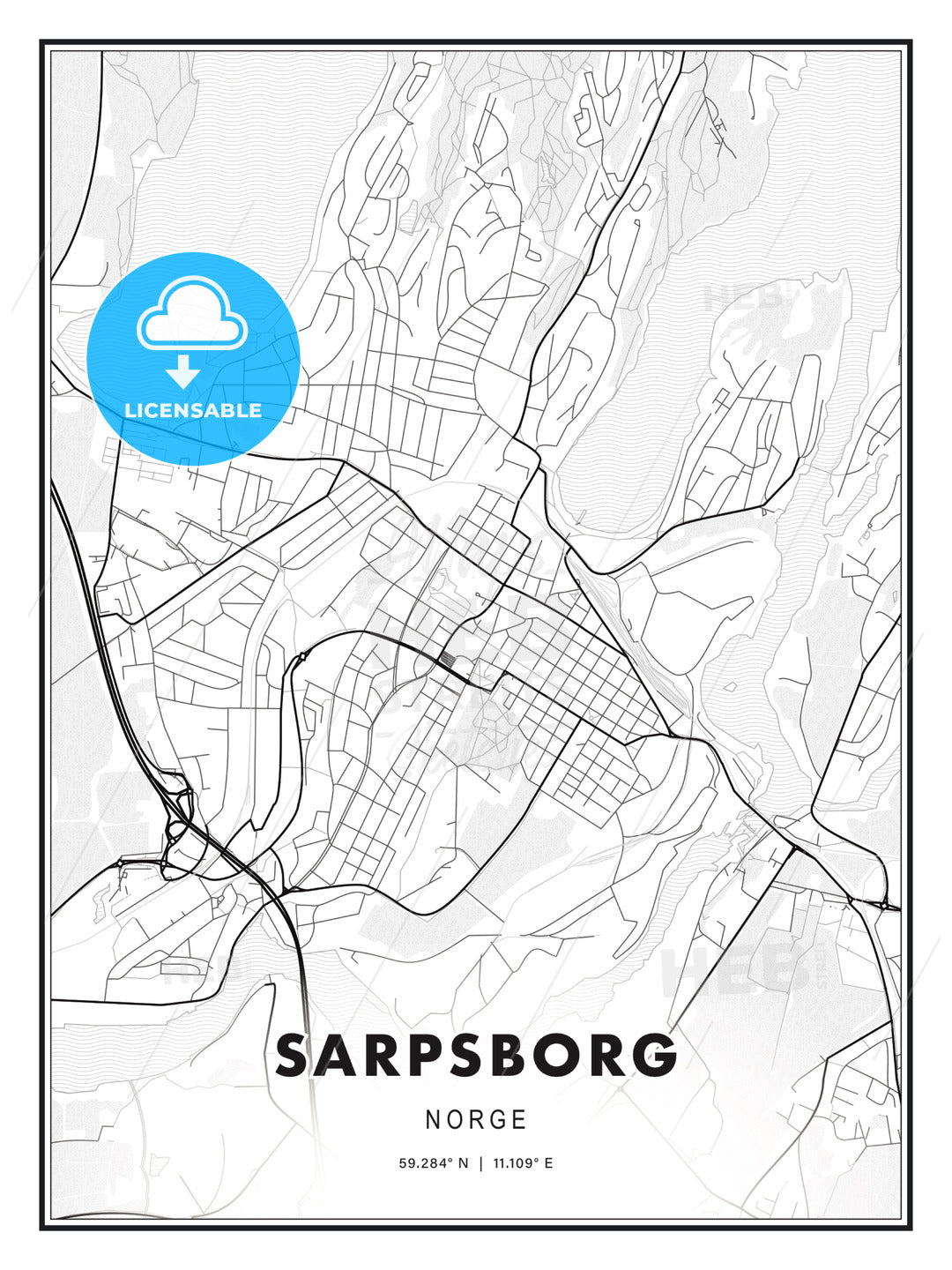 Sarpsborg, Norway, Modern Print Template in Various Formats - HEBSTREITS Sketches