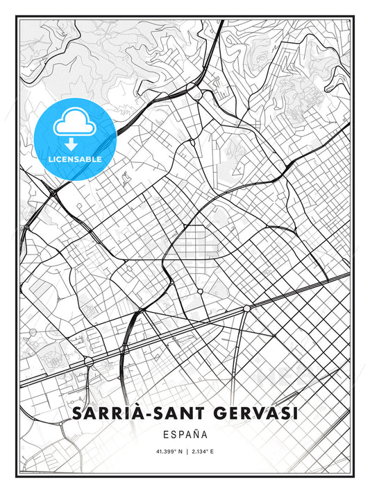 Sarrià-Sant Gervasi, Spain, Modern Print Template in Various Formats - HEBSTREITS Sketches