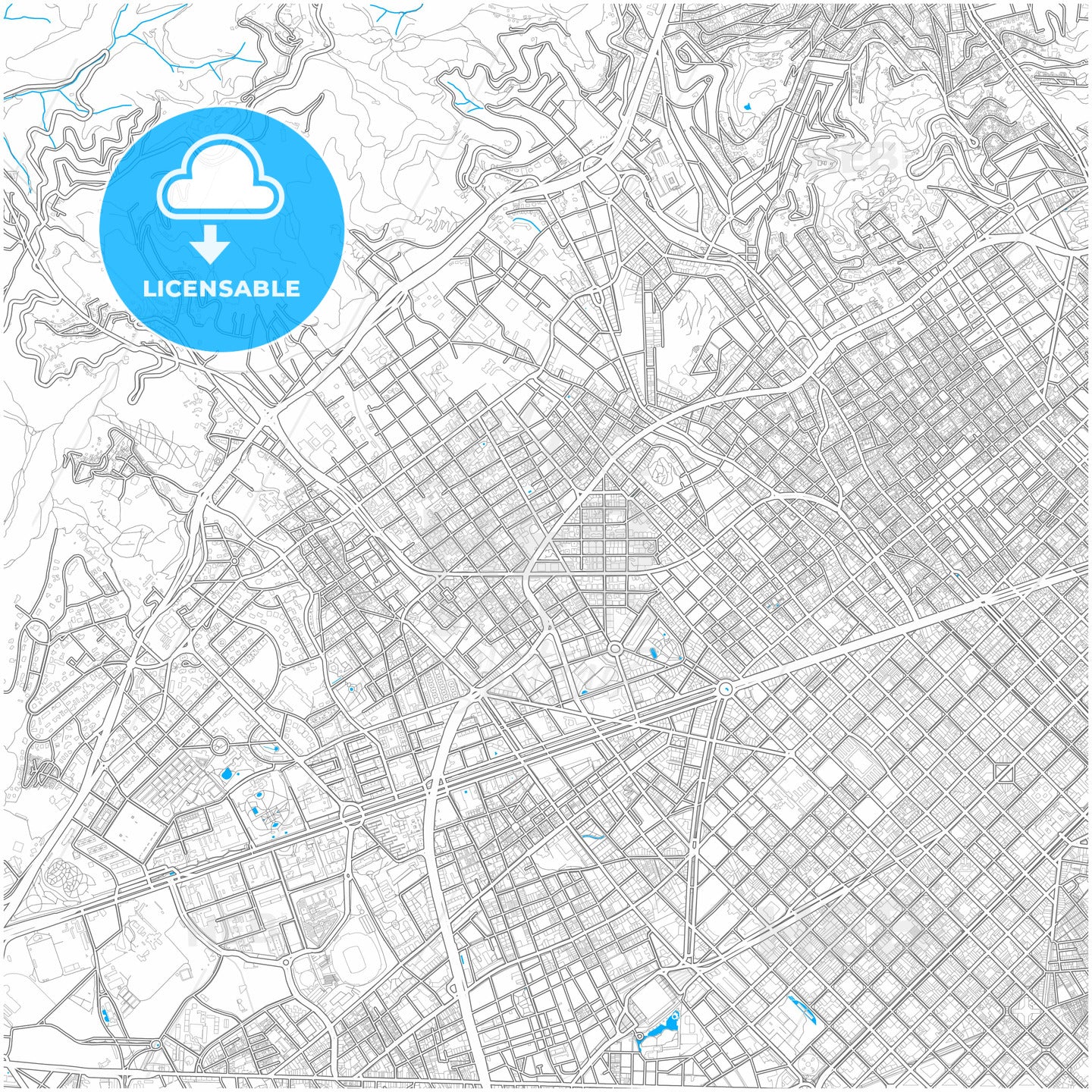 Sarrià-Sant Gervasi, Barcelona, Spain, city map with high quality roads.