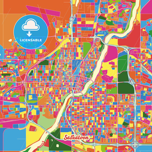 Saskatoon, Canada Crazy Colorful Street Map Poster Template - HEBSTREITS Sketches