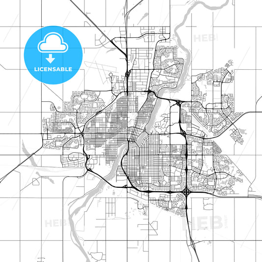 Saskatoon, Saskatchewan, Downtown City Map, Light