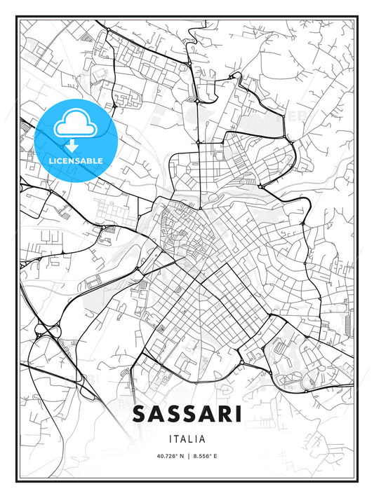 Sassari, Italy, Modern Print Template in Various Formats - HEBSTREITS Sketches