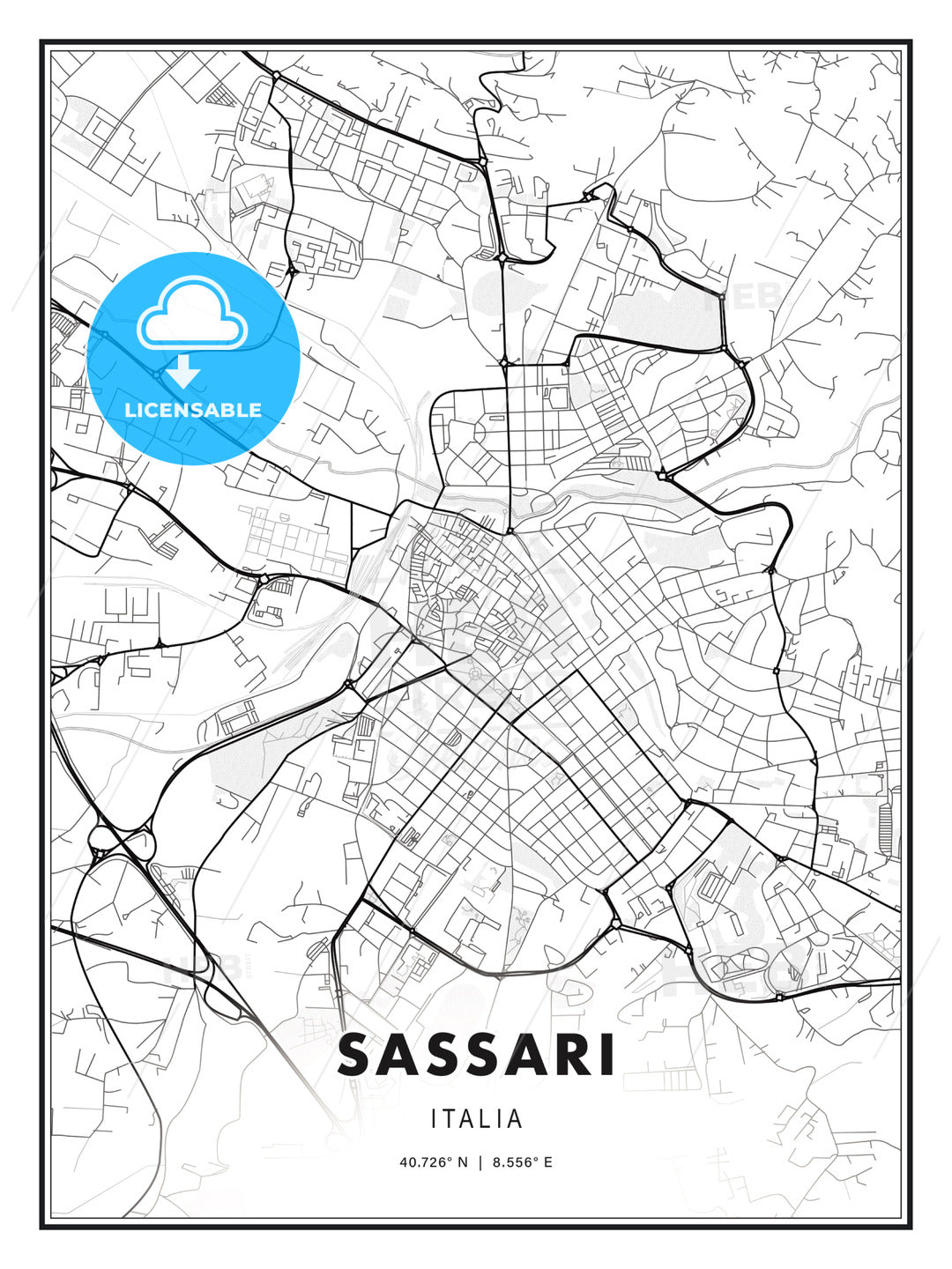 Sassari, Italy, Modern Print Template in Various Formats - HEBSTREITS Sketches
