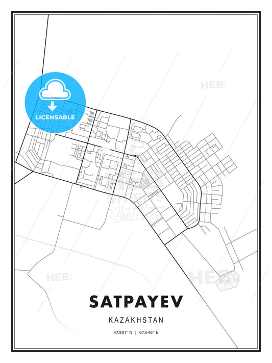 Satpayev, Kazakhstan, Modern Print Template in Various Formats - HEBSTREITS Sketches
