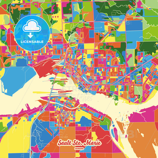 Sault Ste. Marie, Canada Crazy Colorful Street Map Poster Template - HEBSTREITS Sketches