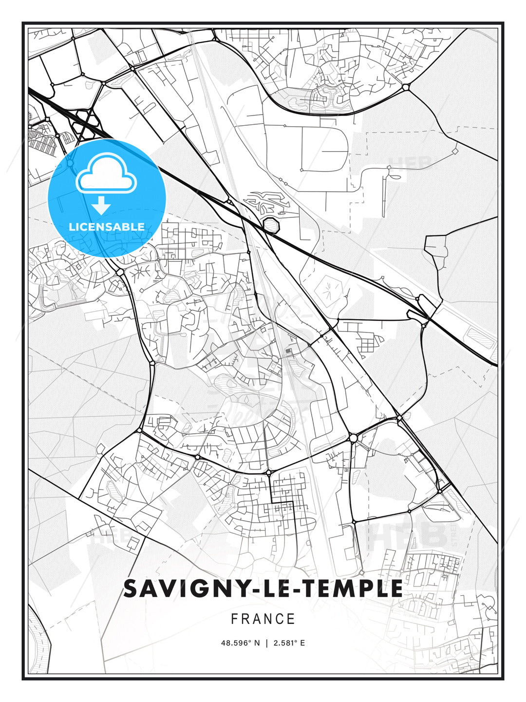 Savigny-le-Temple, France, Modern Print Template in Various Formats - HEBSTREITS Sketches