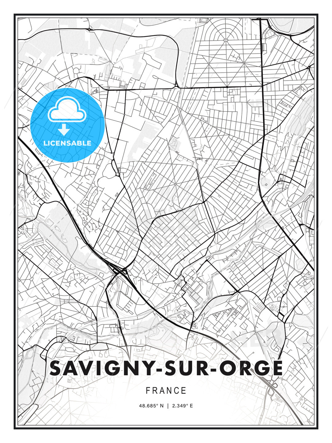 Savigny-sur-Orge, France, Modern Print Template in Various Formats - HEBSTREITS Sketches