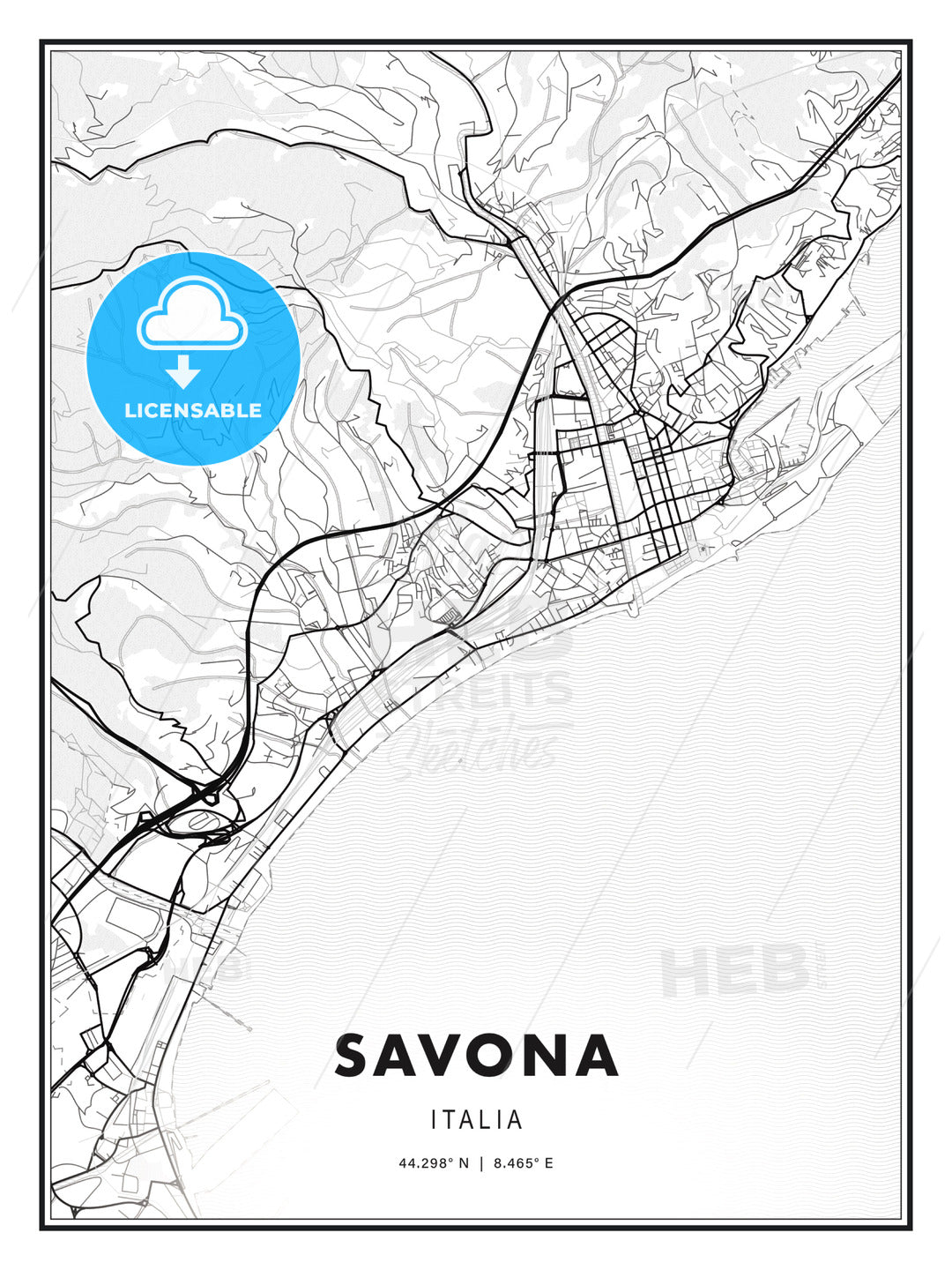 Savona, Italy, Modern Print Template in Various Formats - HEBSTREITS Sketches