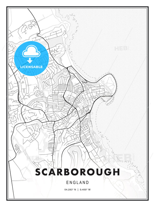 Scarborough, England, Modern Print Template in Various Formats - HEBSTREITS Sketches