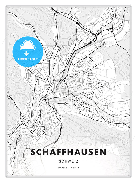 Schaffhausen, Switzerland, Modern Print Template in Various Formats - HEBSTREITS Sketches