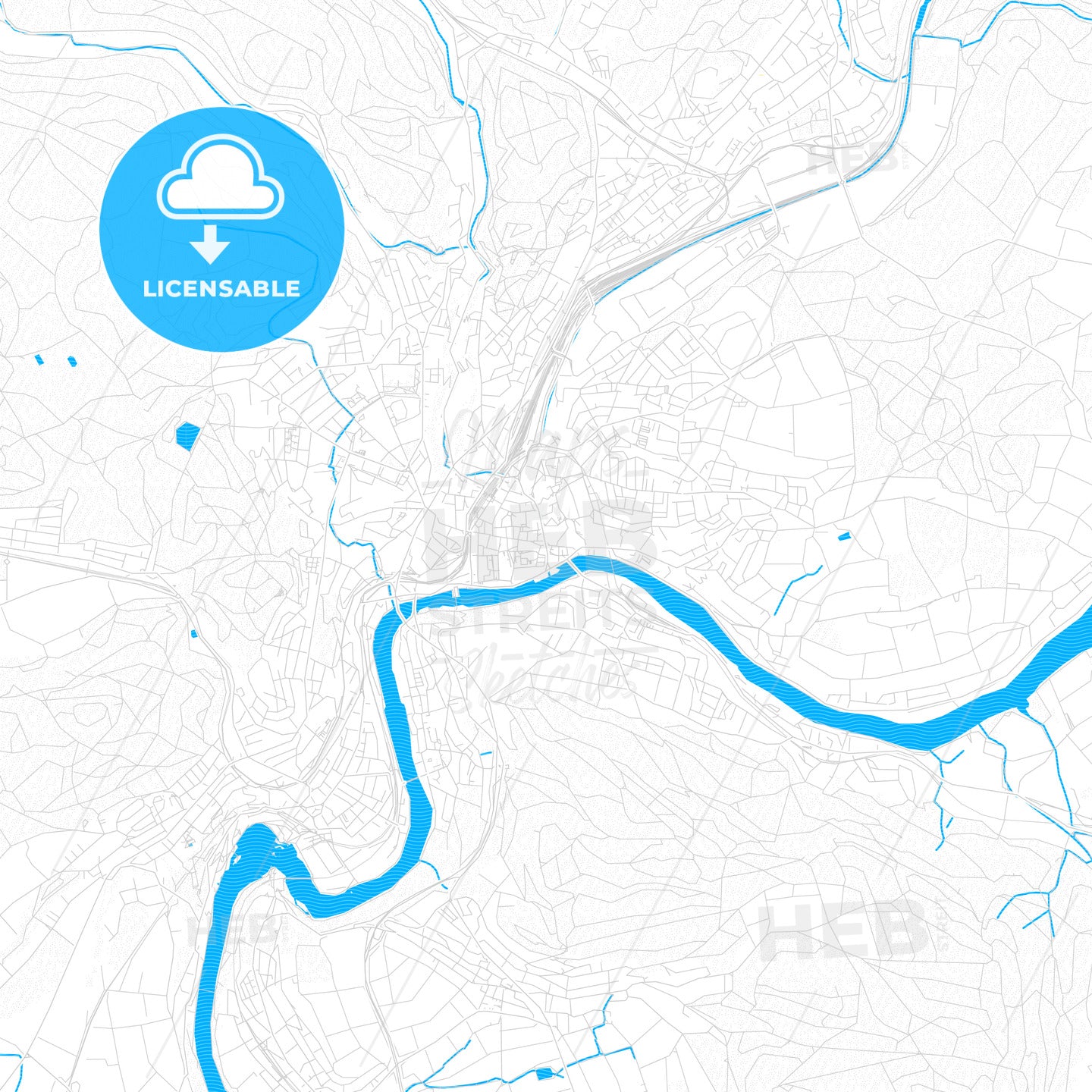 Schaffhausen, Switzerland PDF vector map with water in focus - HEBSTREITS