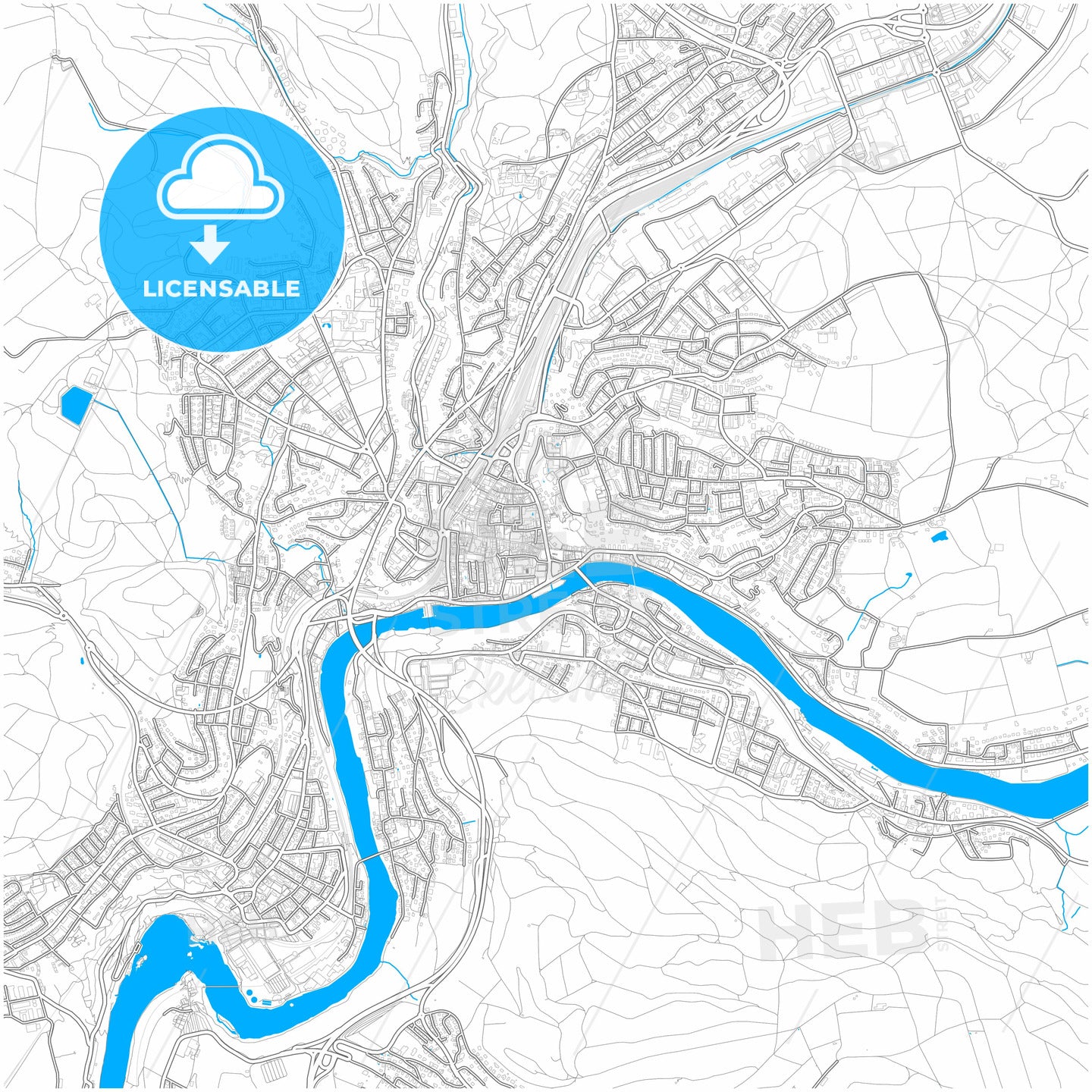 Schaffhausen, Switzerland, city map with high quality roads.