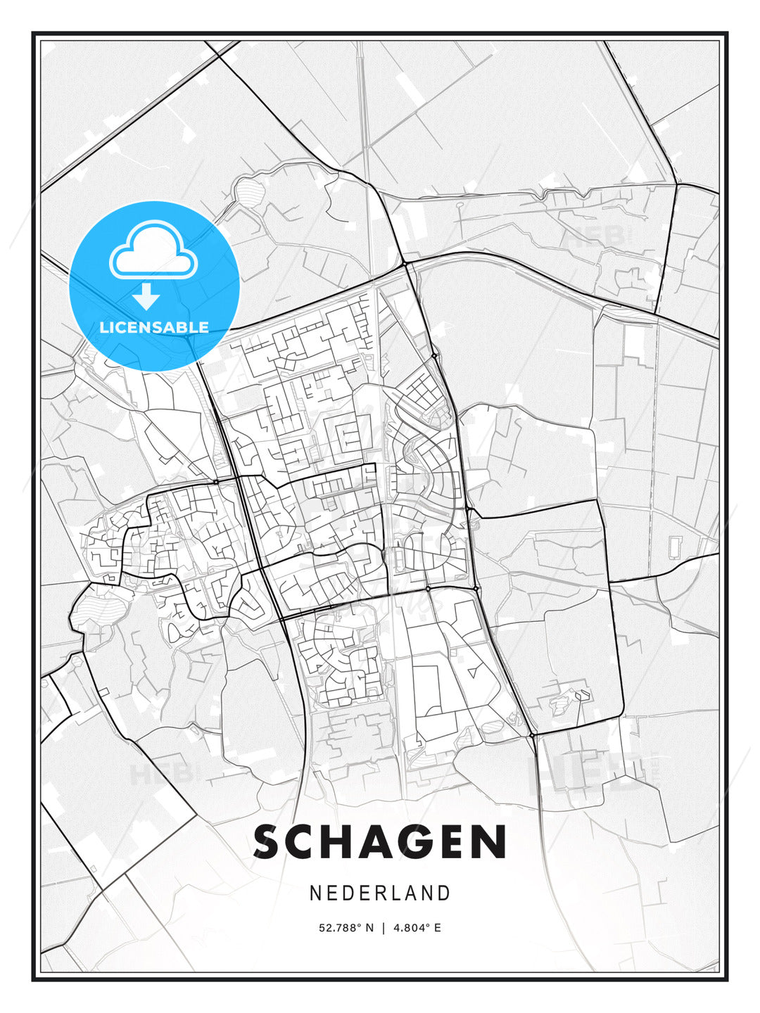 Schagen, Netherlands, Modern Print Template in Various Formats - HEBSTREITS Sketches