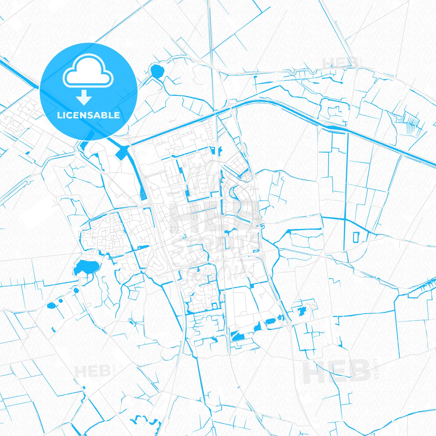 Schagen, Netherlands PDF vector map with water in focus