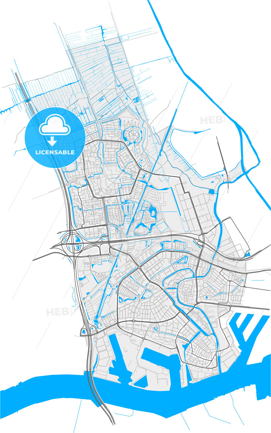 Schiedam, South Holland, Netherlands, high quality vector map