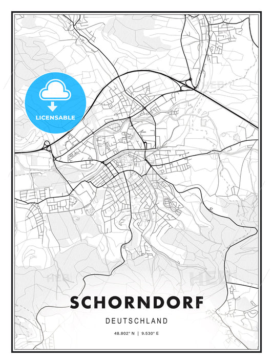 Schorndorf, Germany, Modern Print Template in Various Formats - HEBSTREITS Sketches