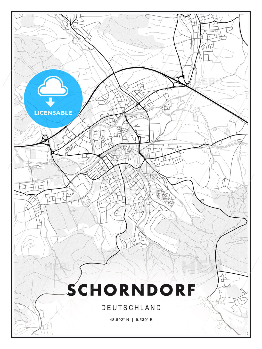 Schorndorf, Germany, Modern Print Template in Various Formats - HEBSTREITS Sketches