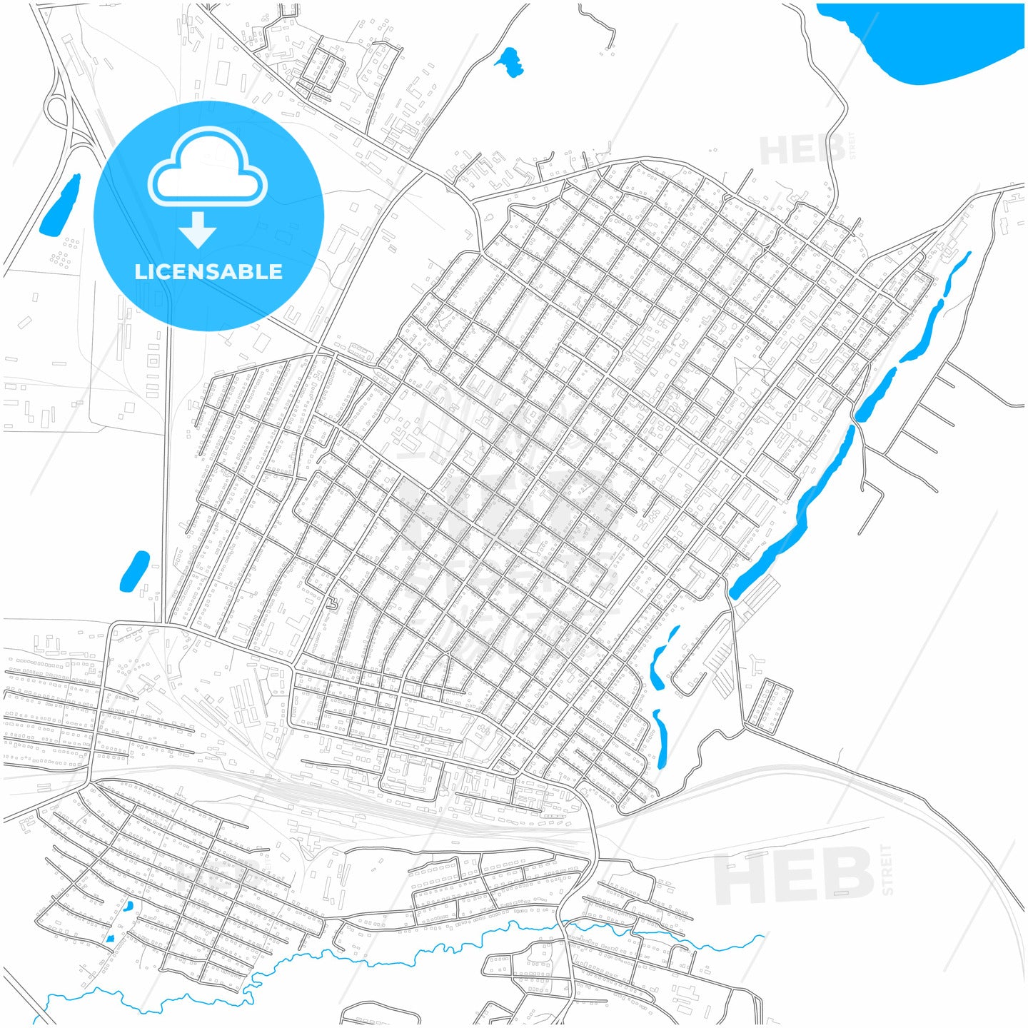 Schuchinsk, Akmola Province, Kazakhstan, city map with high quality roads.