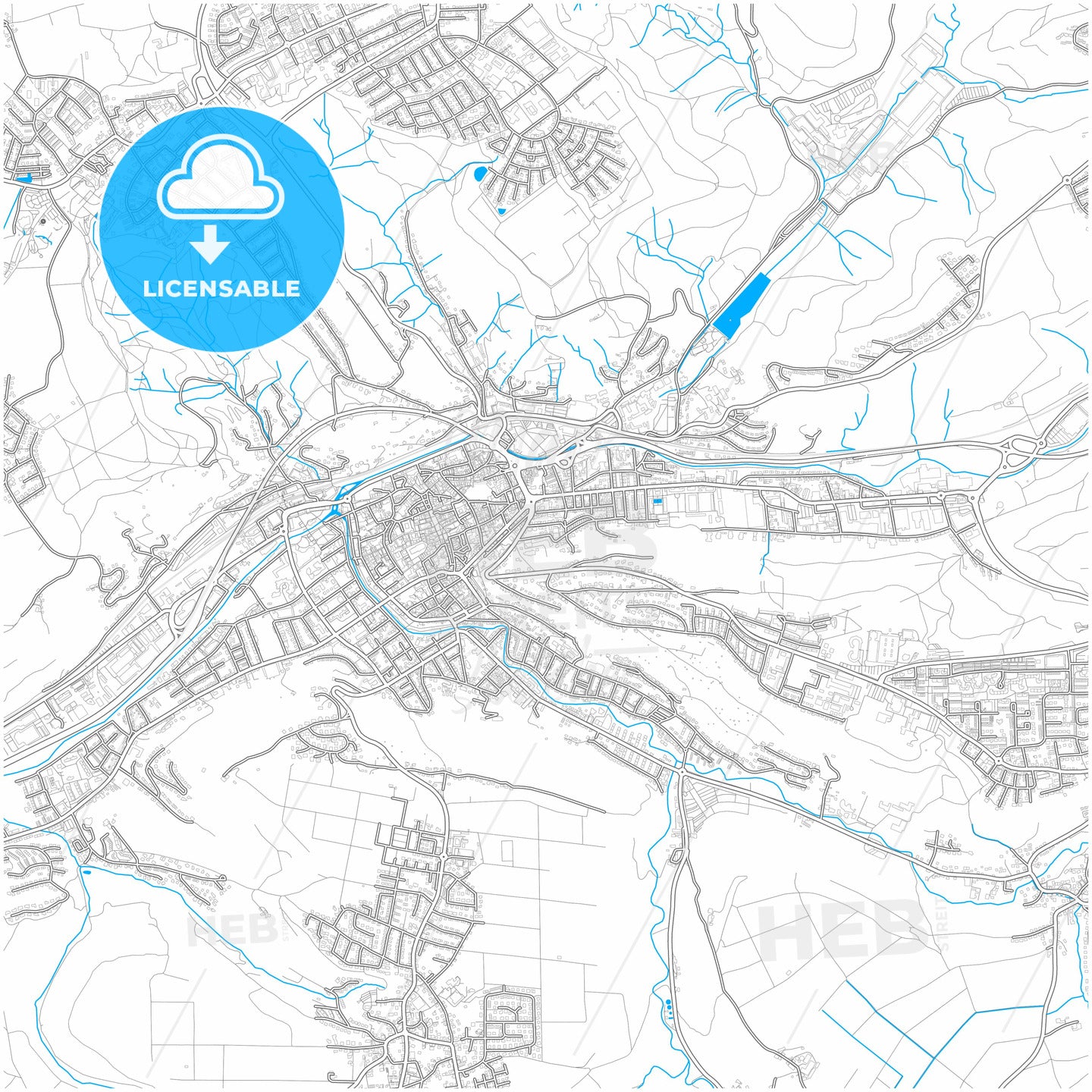 Schwabisch Gmund, Baden-Wuerttemberg, Germany, city map with high quality roads.