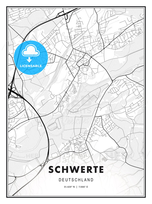 Schwerte, Germany, Modern Print Template in Various Formats - HEBSTREITS Sketches