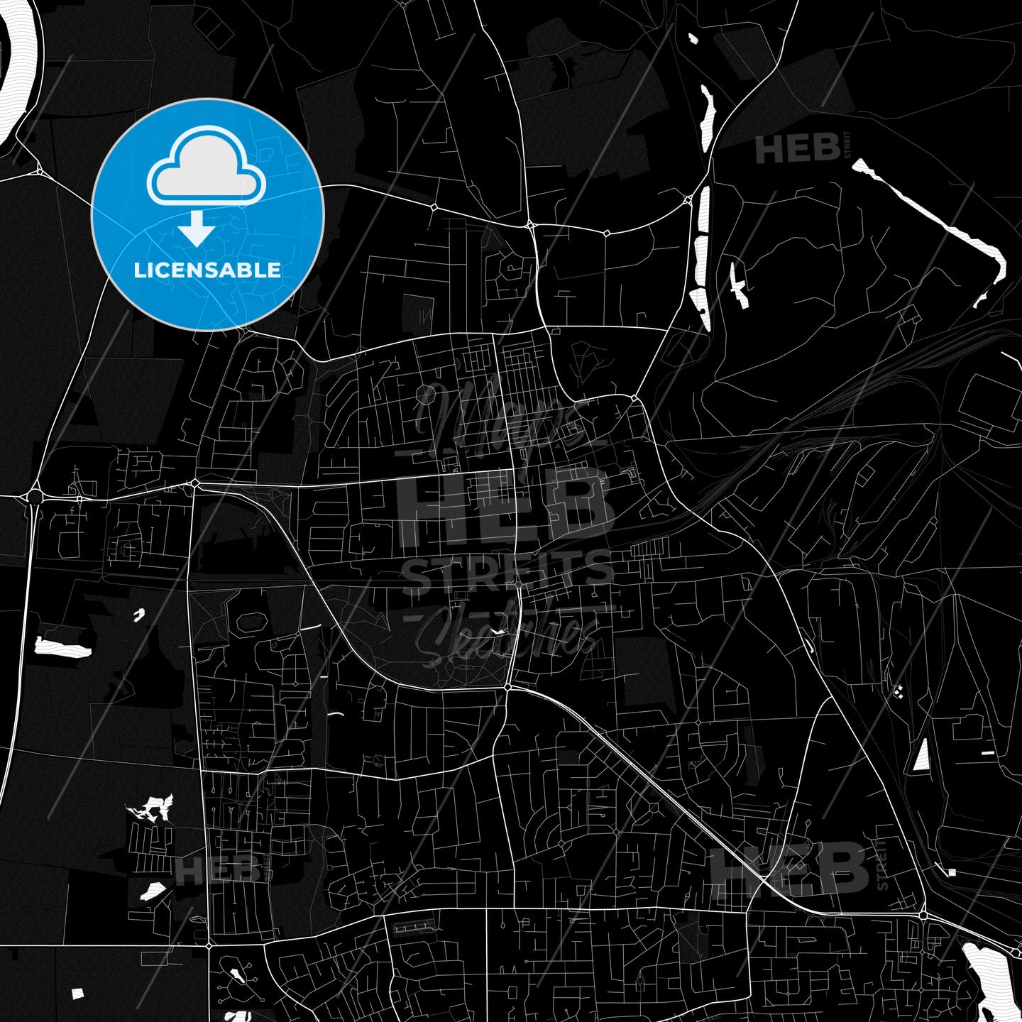 Scunthorpe, England PDF vector map black and white - HEBSTREITS