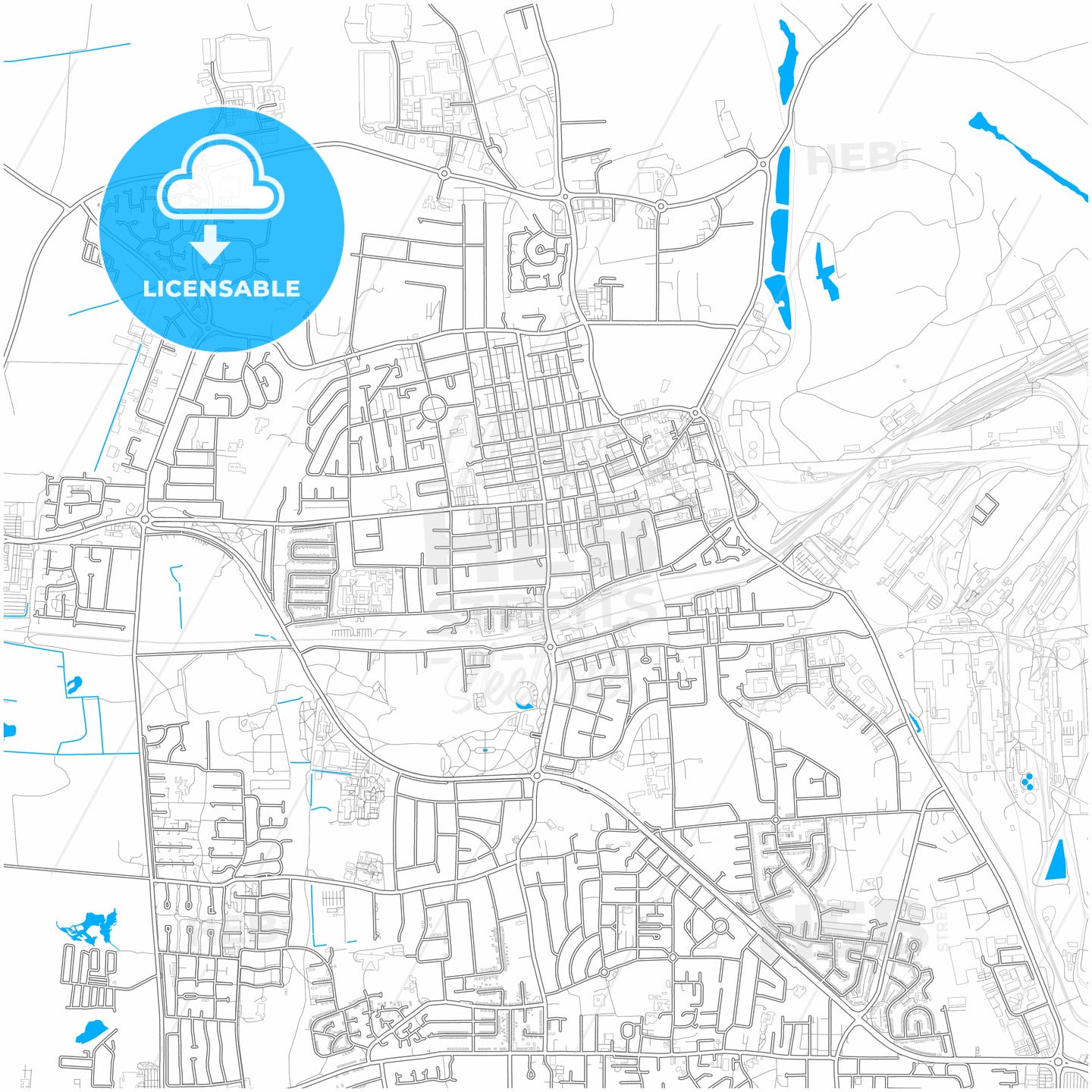 Scunthorpe, Yorkshire and the Humber, England, city map with high quality roads.