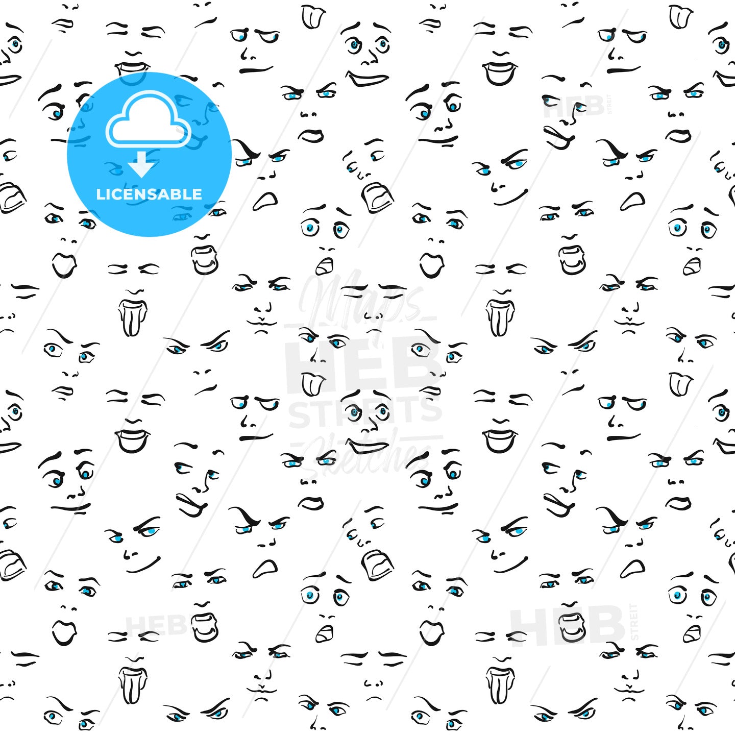 Seamless Set of Faces - Wallpaper Design – instant download