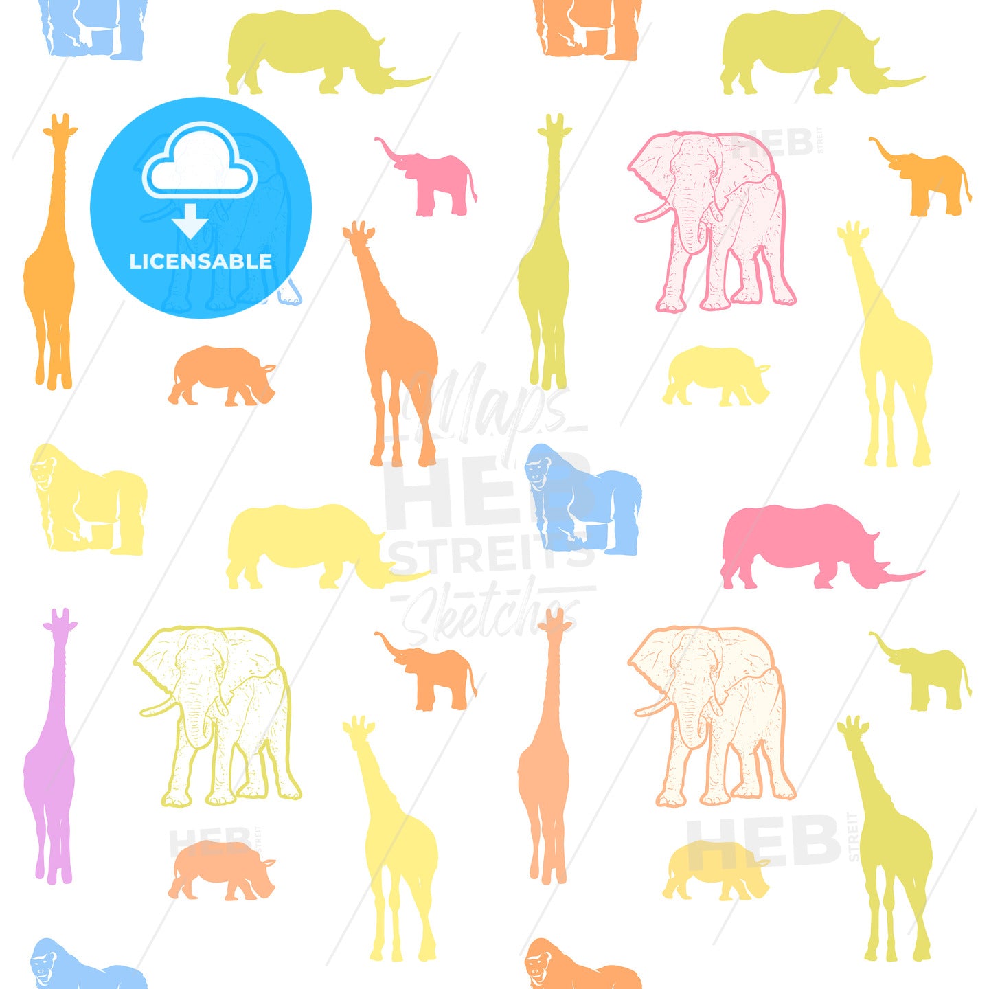 Seamless colorful kids animals art pattern – instant download