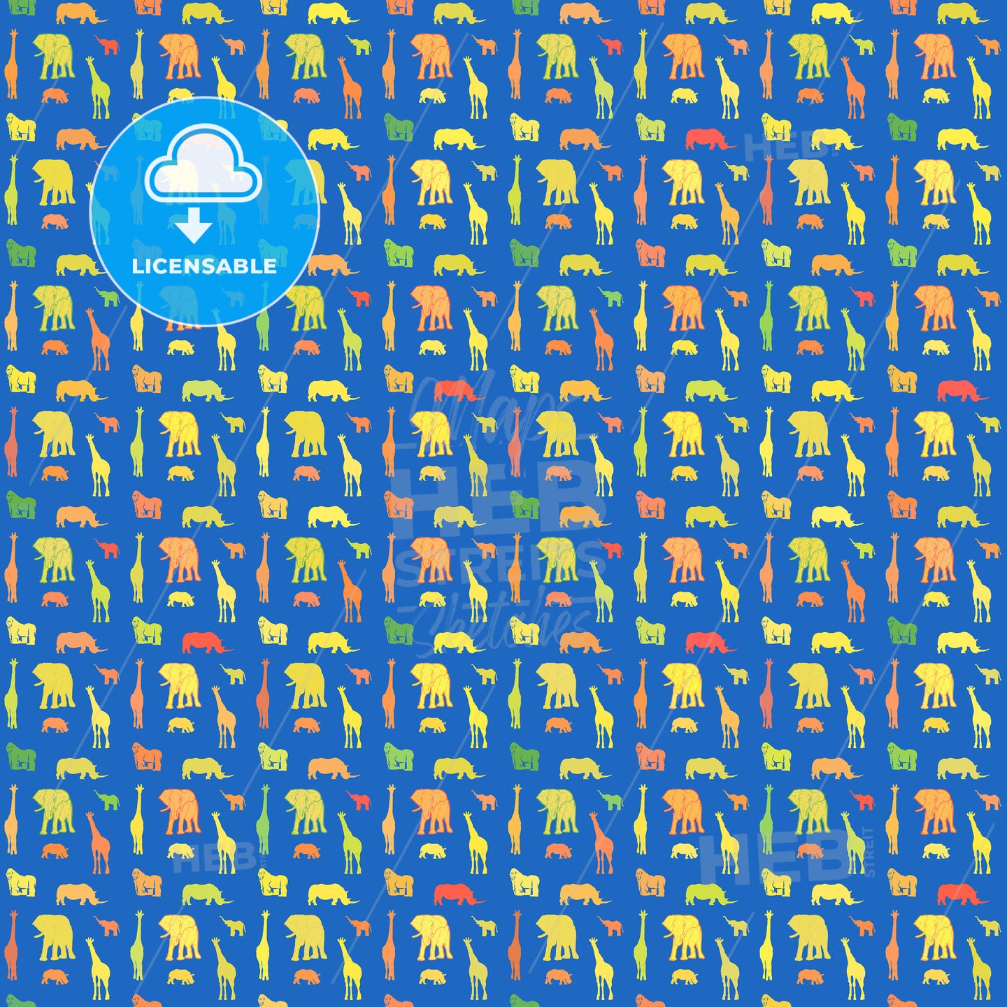 Seamless colorful print animals pattern on blue – instant download