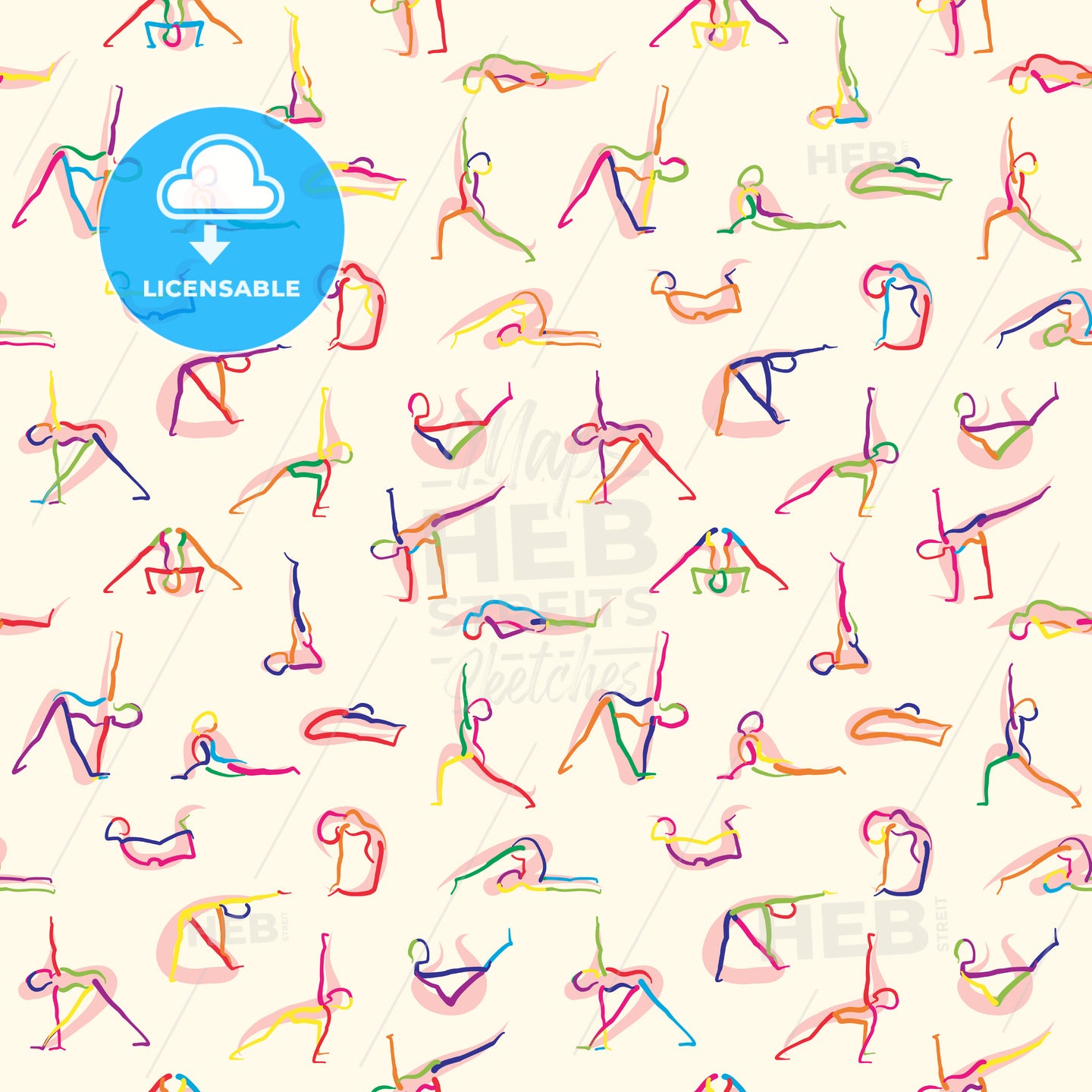 Seamless yoga stickman doodles – instant download