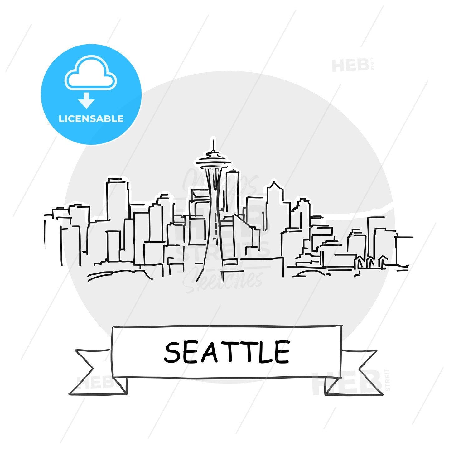 Seattle Cityscape Vector Sign – instant download