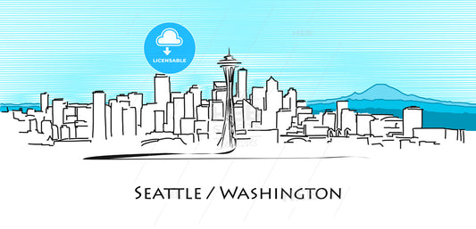 Seattle Panorama, Hand Drawn Outline Artwork – instant download