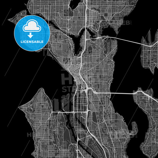 Seattle, Washington - Area Map - Dark