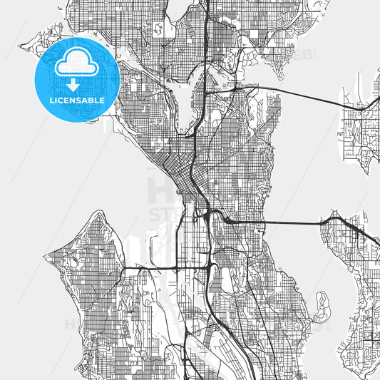 Seattle, Washington - Area Map - Light