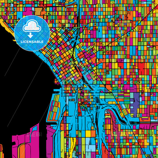 Seattle, Washington, USA, Colorful Vector Map on Black