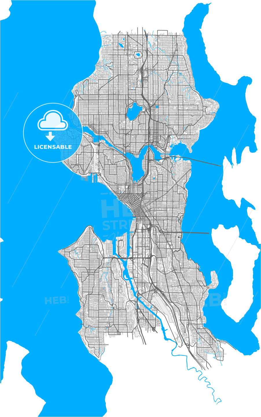 Seattle, Washington, United States, high quality vector map