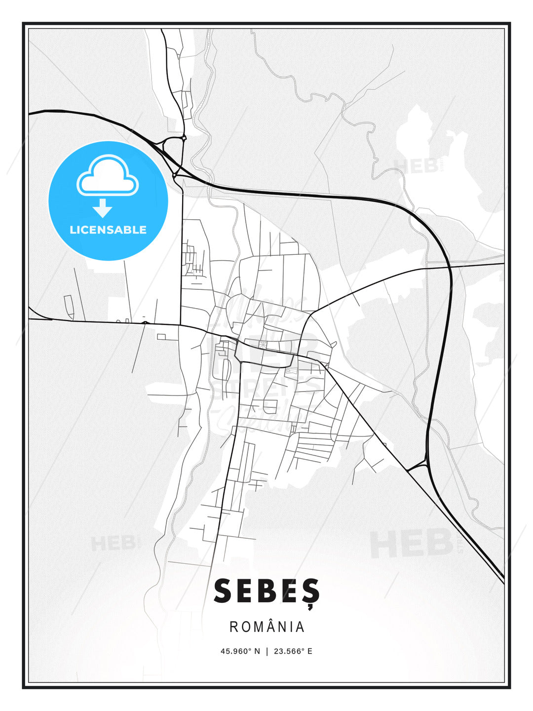 Sebeș, Romania, Modern Map Print Template in Various Formats - HEBSTREITS