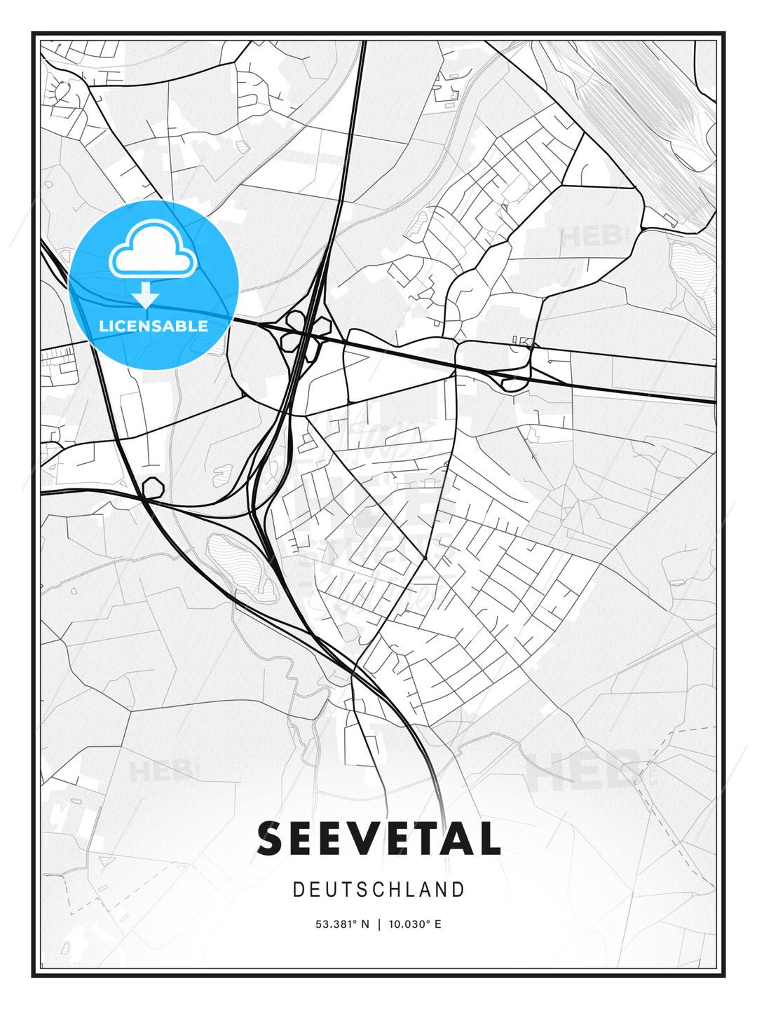 Seevetal, Germany, Modern Print Template in Various Formats - HEBSTREITS Sketches