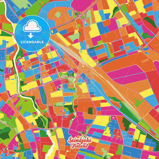 Seinäjoki, Finland Crazy Colorful Street Map Poster Template - HEBSTREITS Sketches