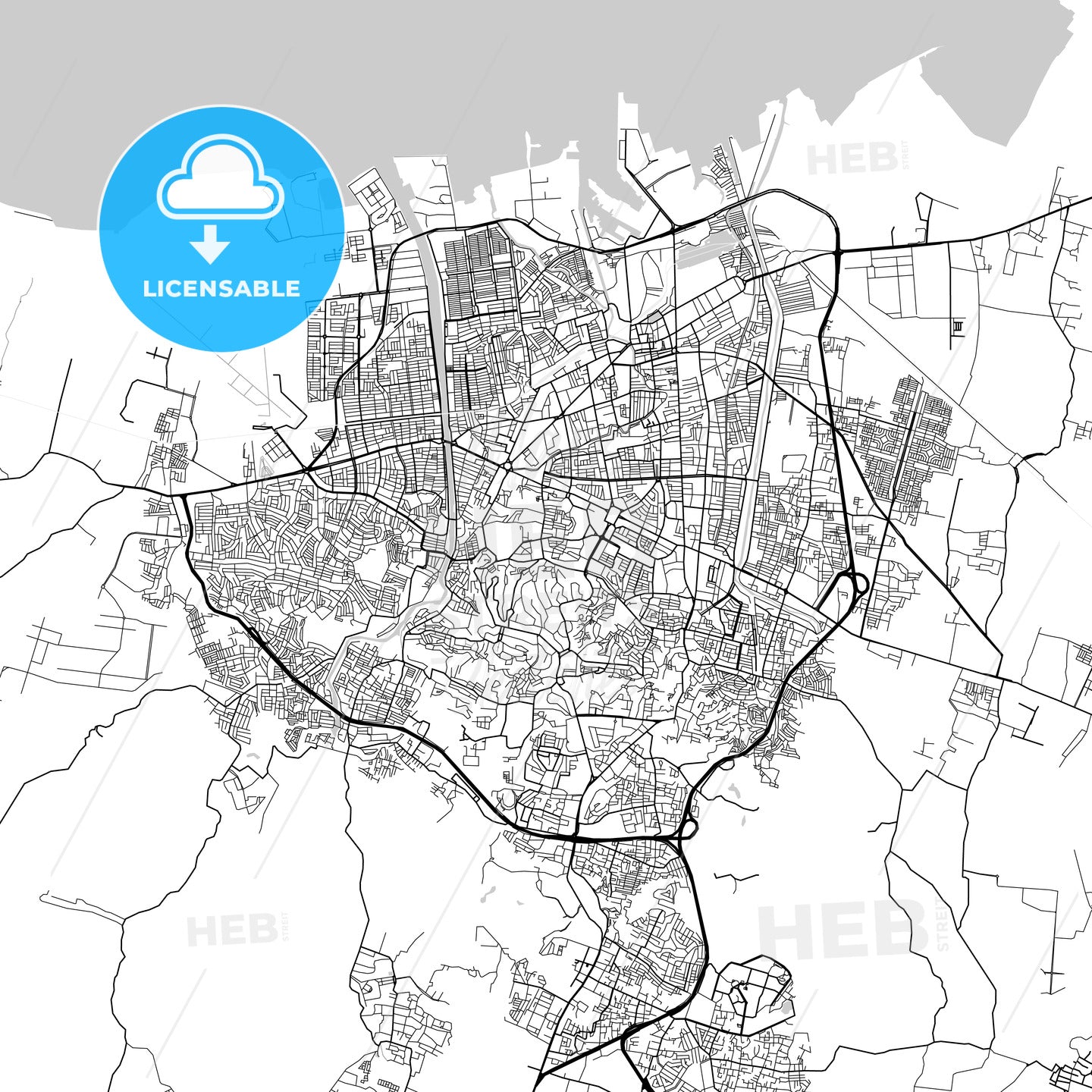 Semarang, Central Java, Downtown City Map, Light