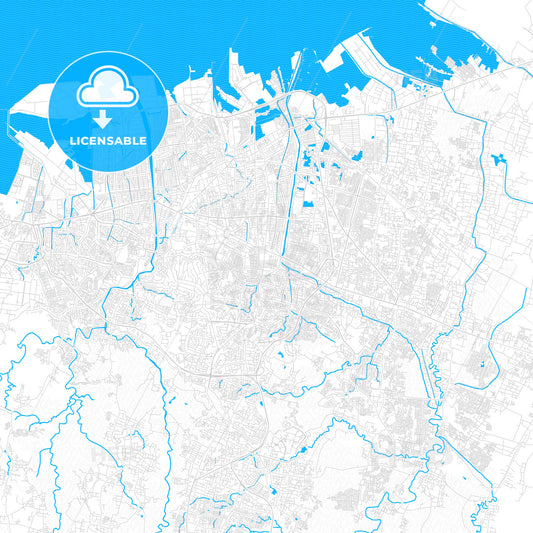 Semarang, Indonesia PDF vector map with water in focus