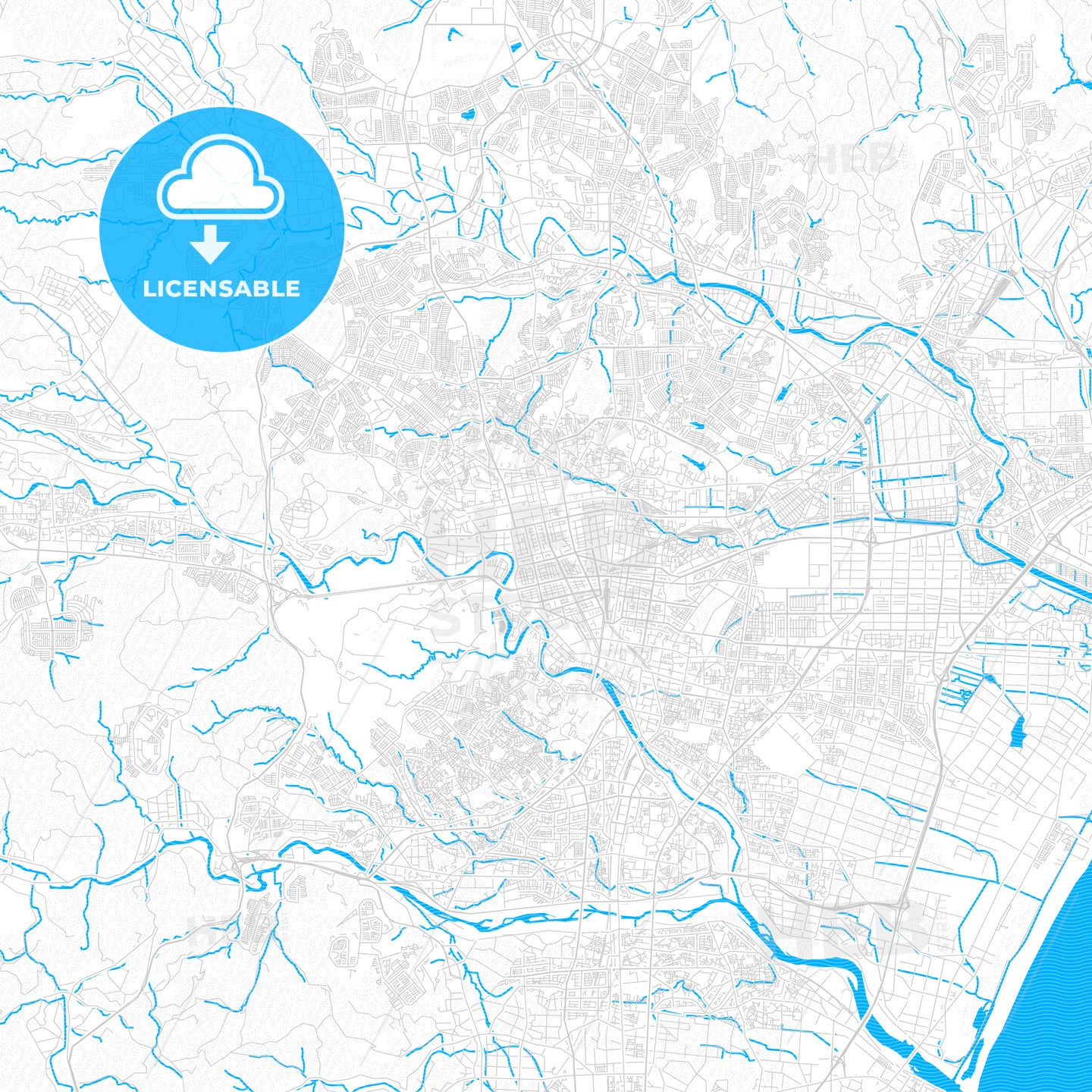 Sendai, Japan PDF vector map with water in focus