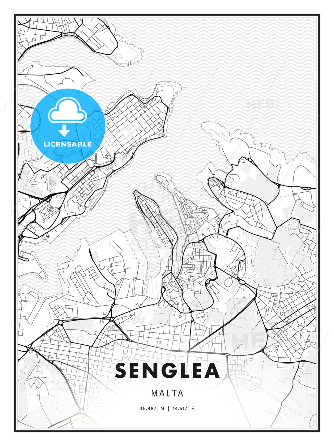 Senglea, Malta, Modern Print Template in Various Formats - HEBSTREITS Sketches