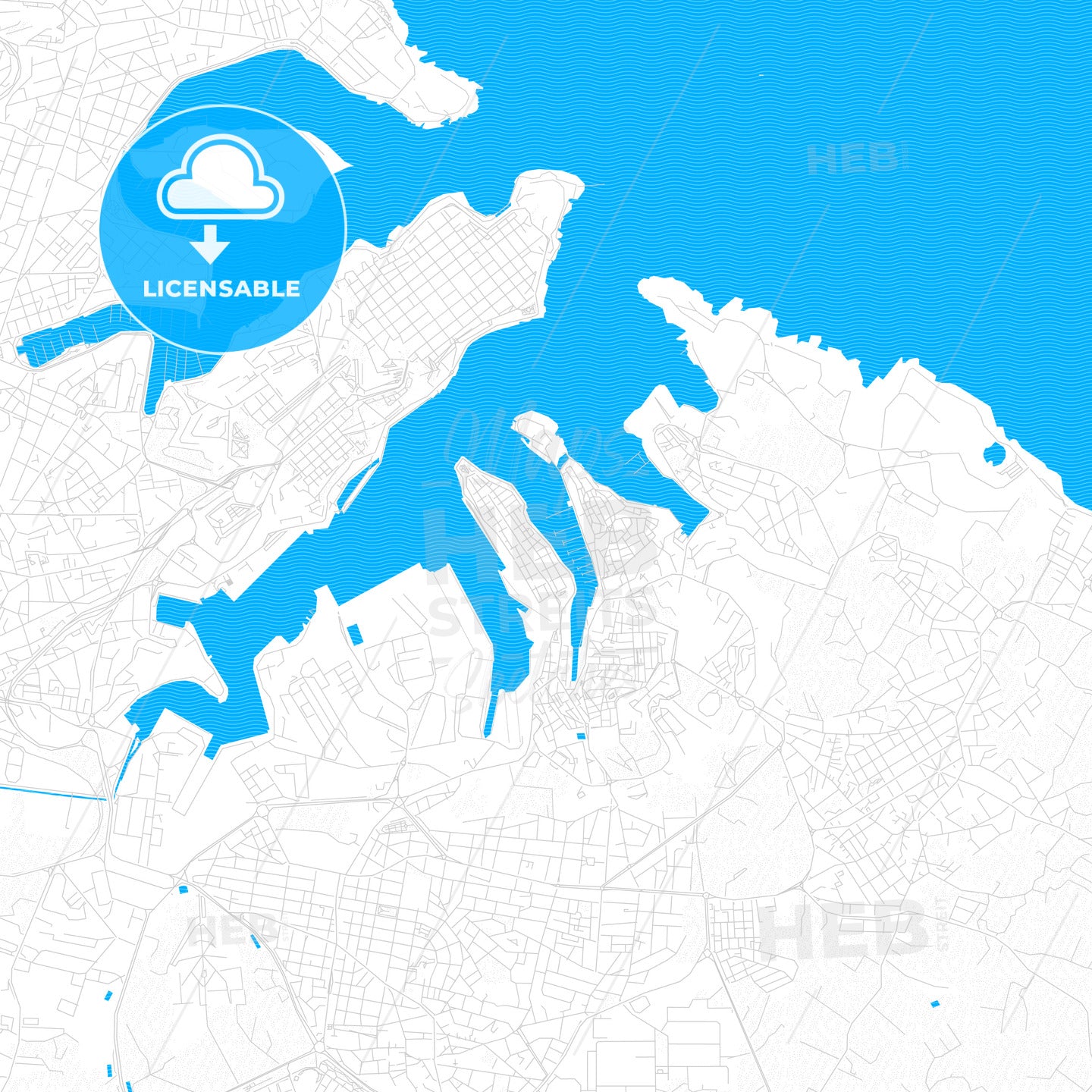 Senglea, Malta PDF vector map with water in focus